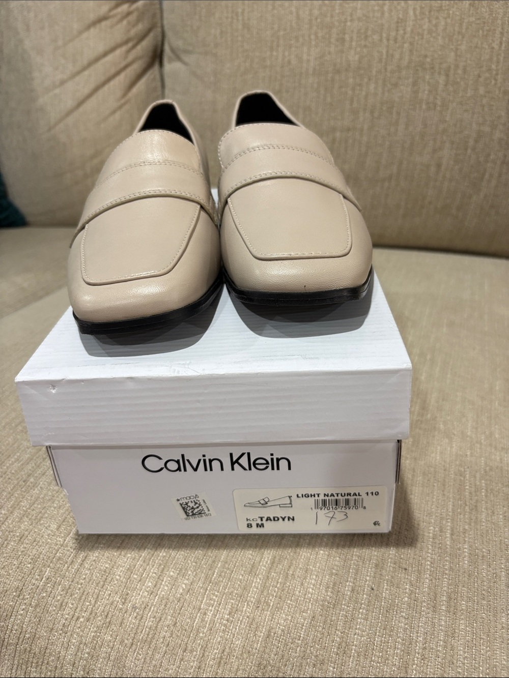 Calvin Klein Women’s Beige Leather Penny Loafers. Brand new. Size 8M